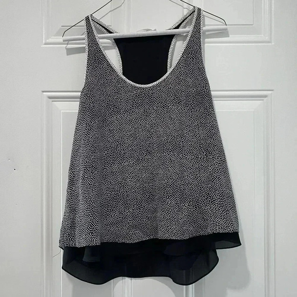 ALC Women's 8 Silk Black Sheer Lined Racerback‎ Tank Top White Tiny Dots Silk - Picture 4 of 12